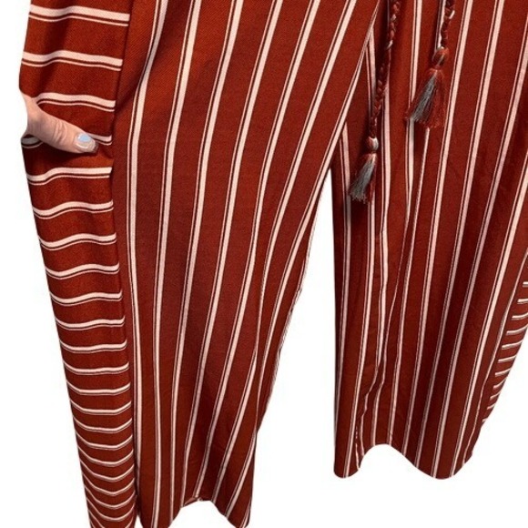 Lulumari Rust Striped Fly-Away Wide Leg Pants Tassel Belt M - Picture 3 of 10